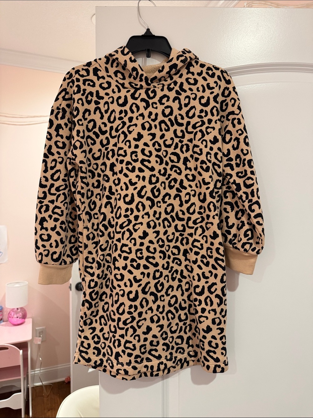 Old Navy Girls' Tan and Black Leopard Print Hoodie Dress